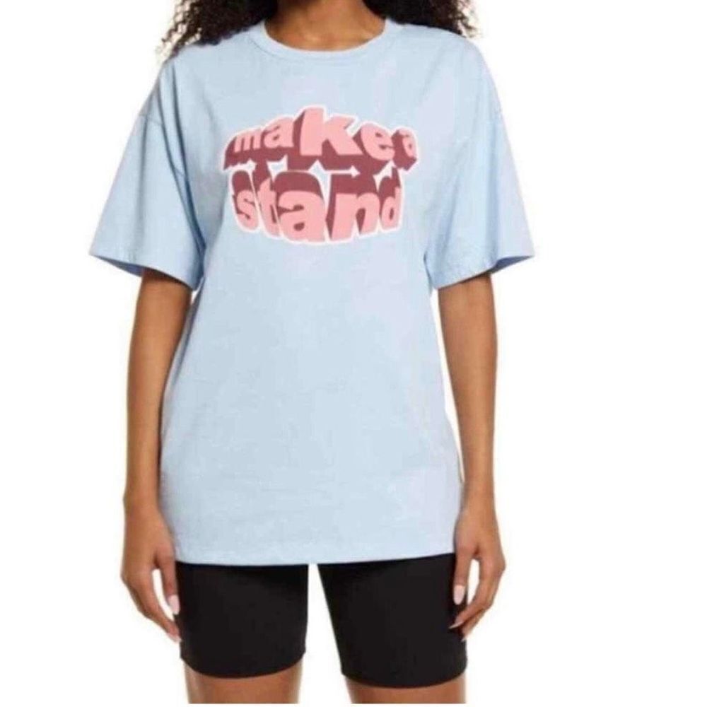BP Knit Oversized Tee Blue Make A Stand Screen Print Size Small